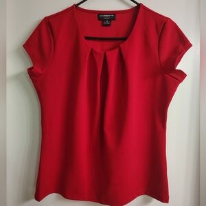 Liz Claiborne Red Cap Sleeve Pleated Blouse